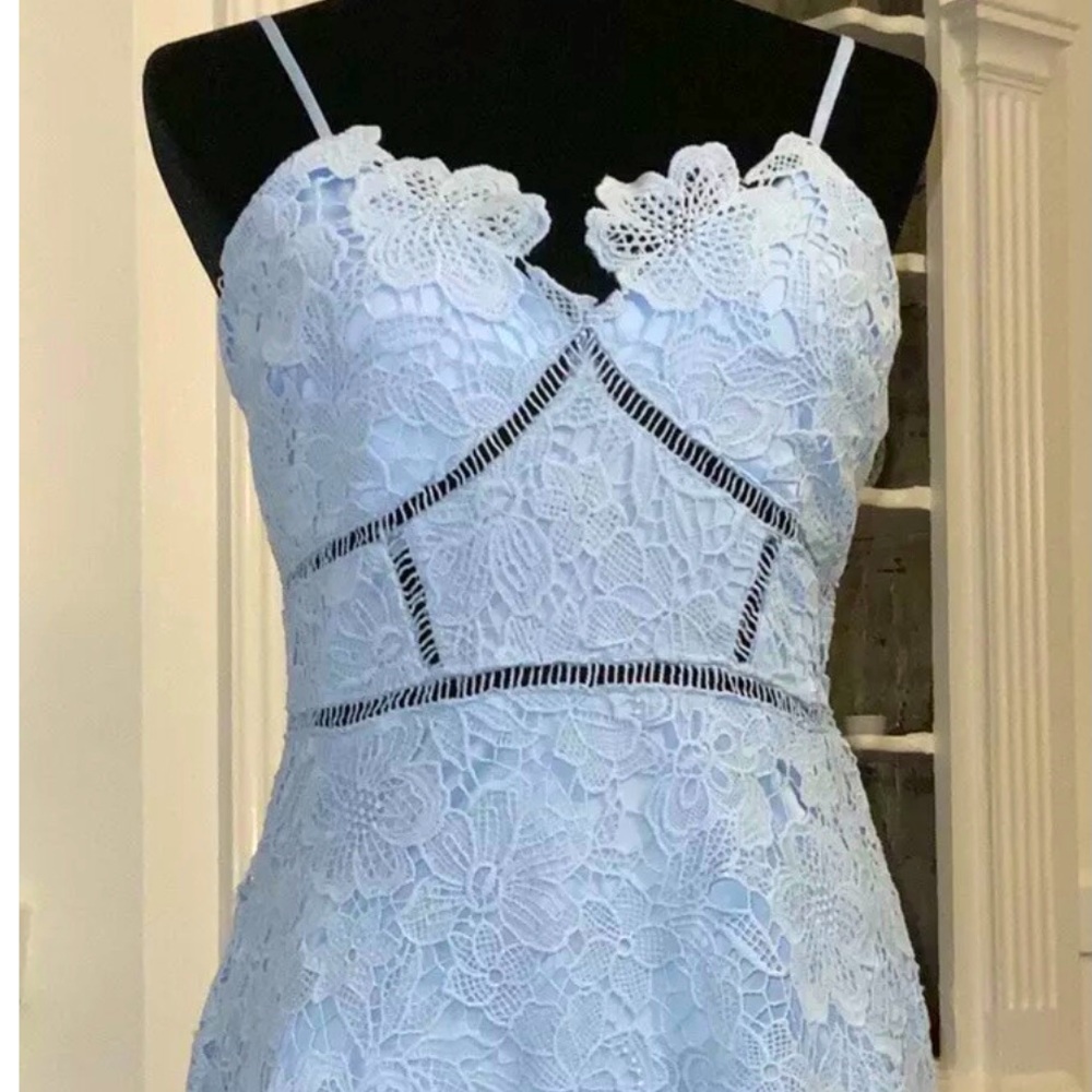 Aqua Blue Lace Ladder Stitch SleeveLess Dress Sz L